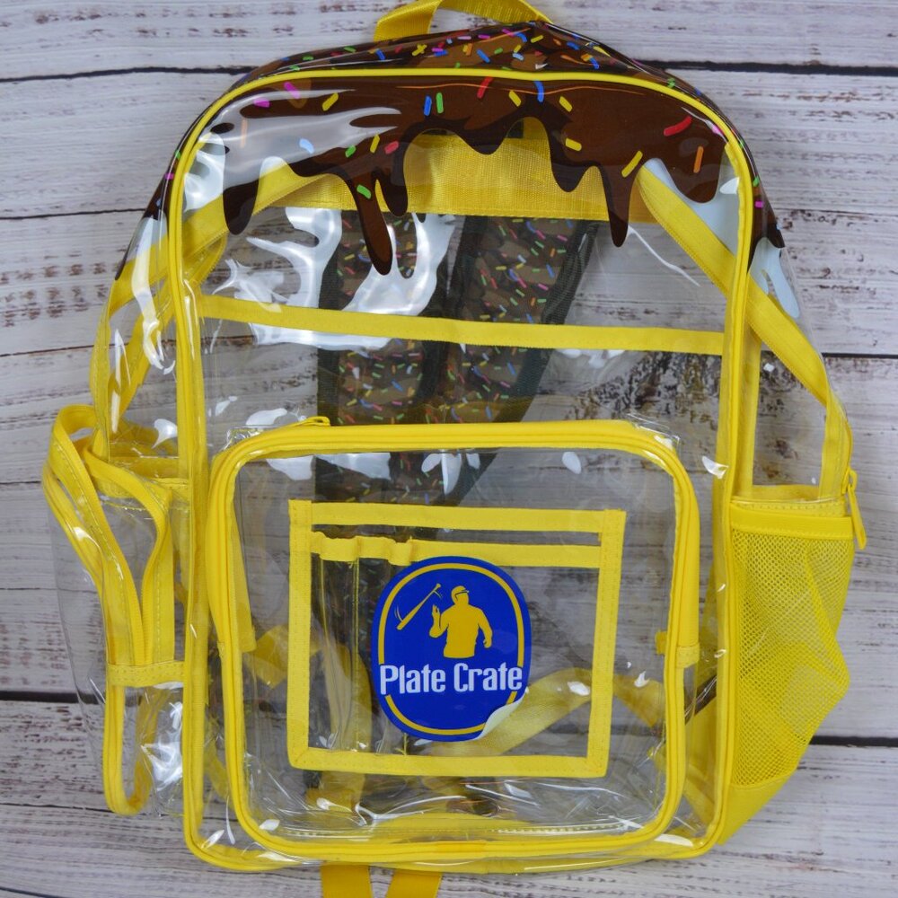 Plate Crate Baseball Backpack Clear Yellow W/ Chocolate Sprinkles Sports NEW